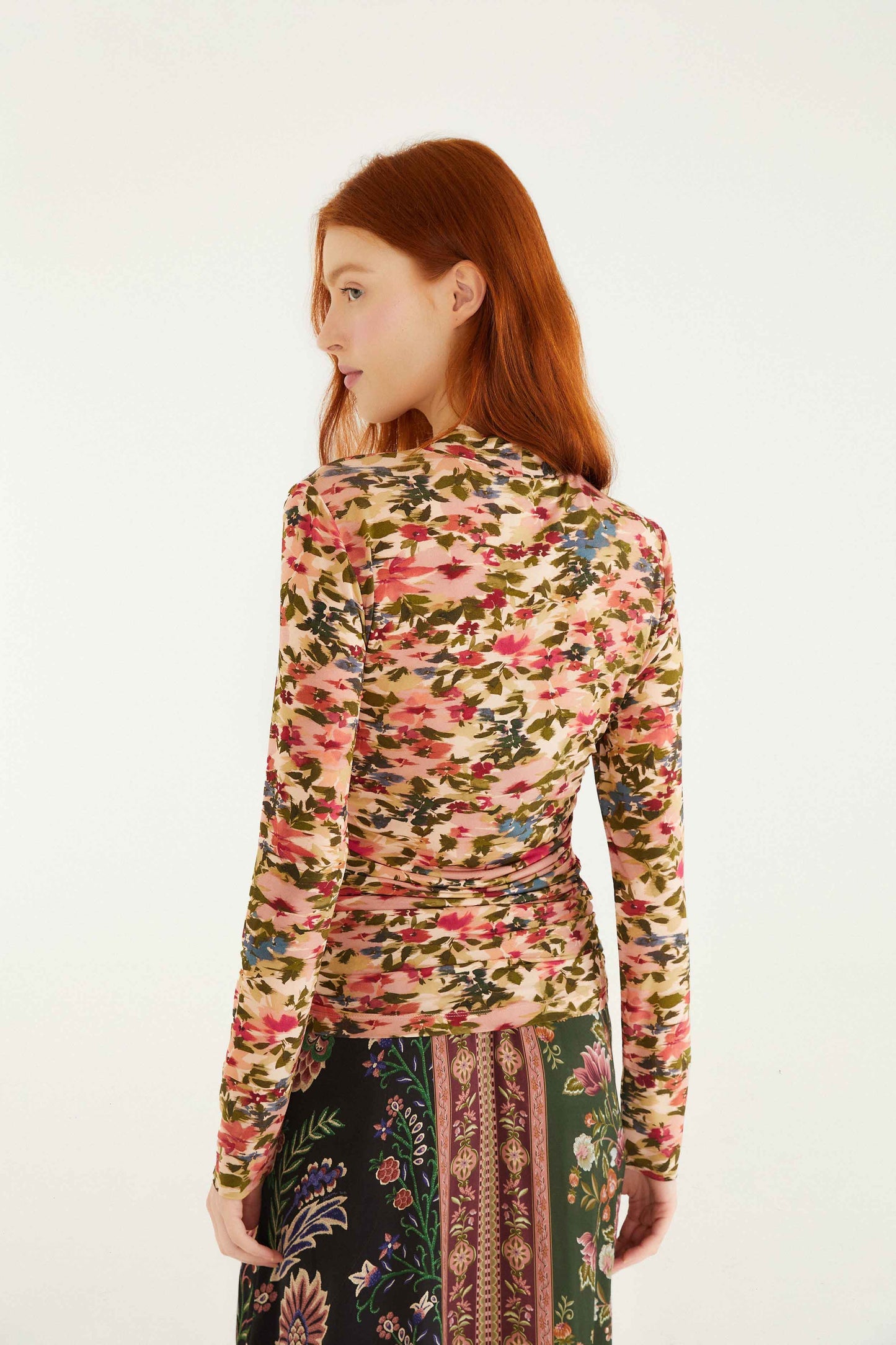 FARM Rio Pink Ikat Tiny Flowers Jersey Blouse | FARM Rio