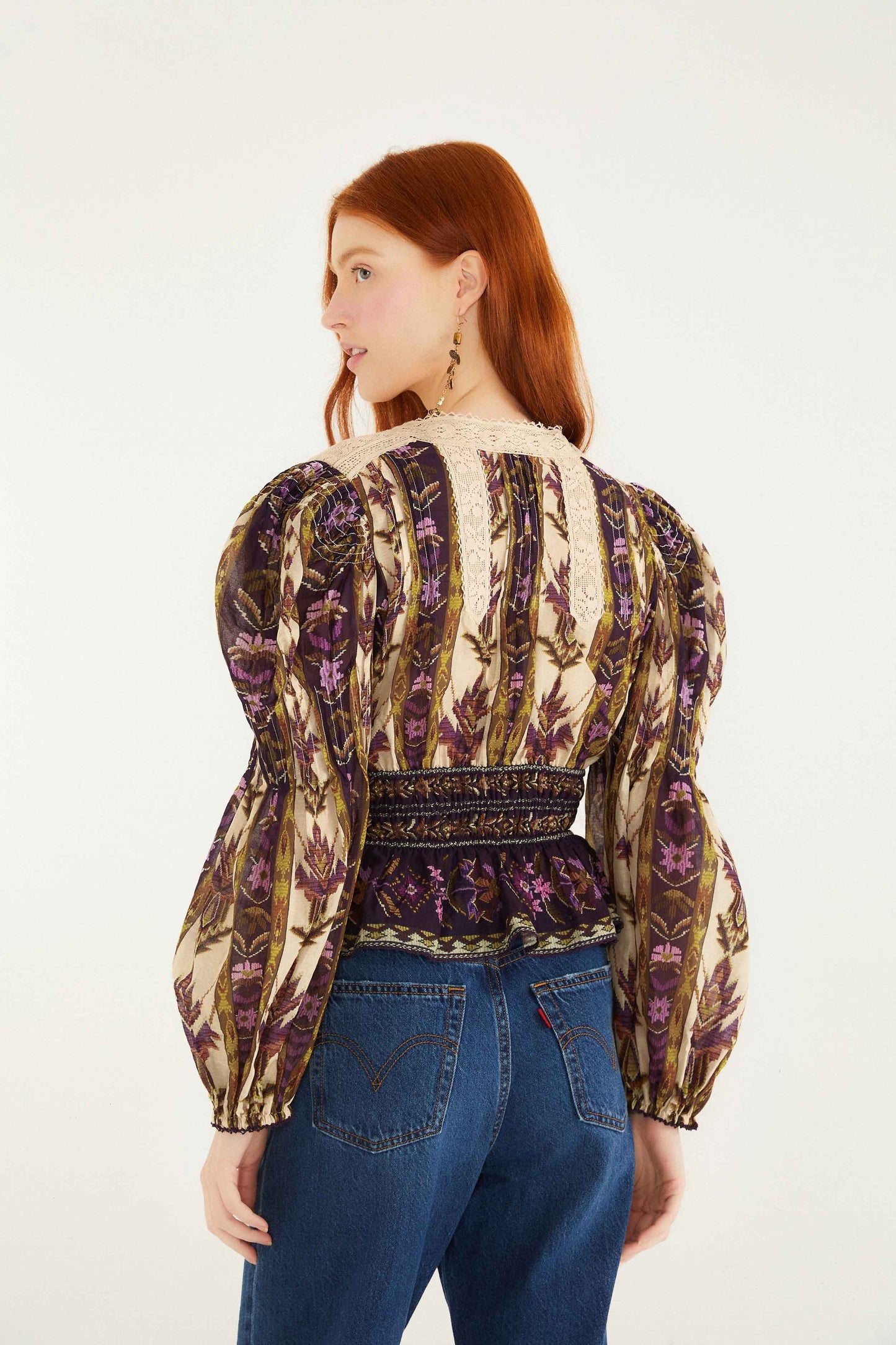 FARM Rio Sand Embroidered Tapestry Long Sleeve Blouse | FARM Rio