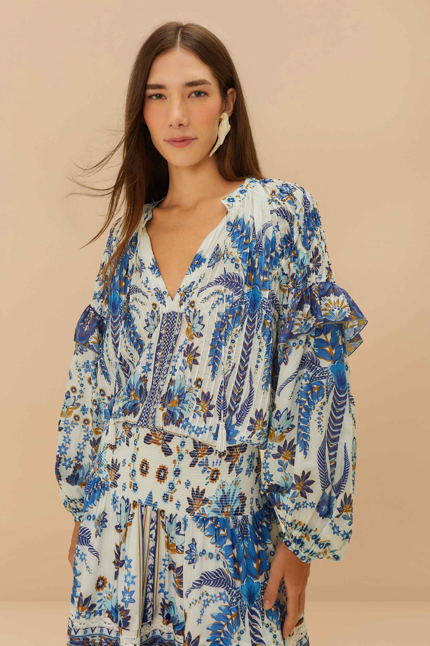 FARM Rio Off-White Ana Tapestry Blouse