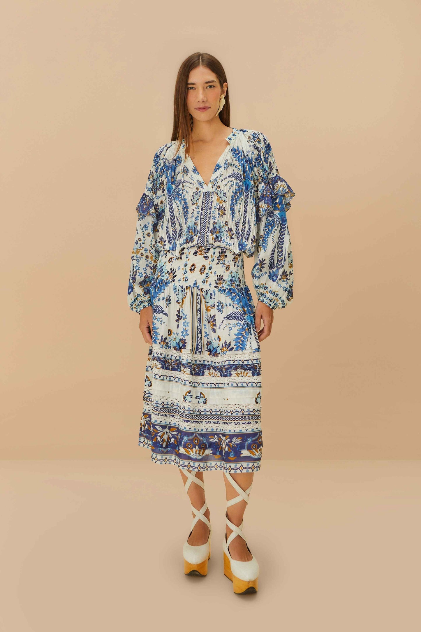 FARM Rio Off-White Ana Tapestry Blouse