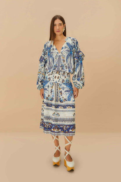 FARM Rio Off-White Ana Tapestry Blouse