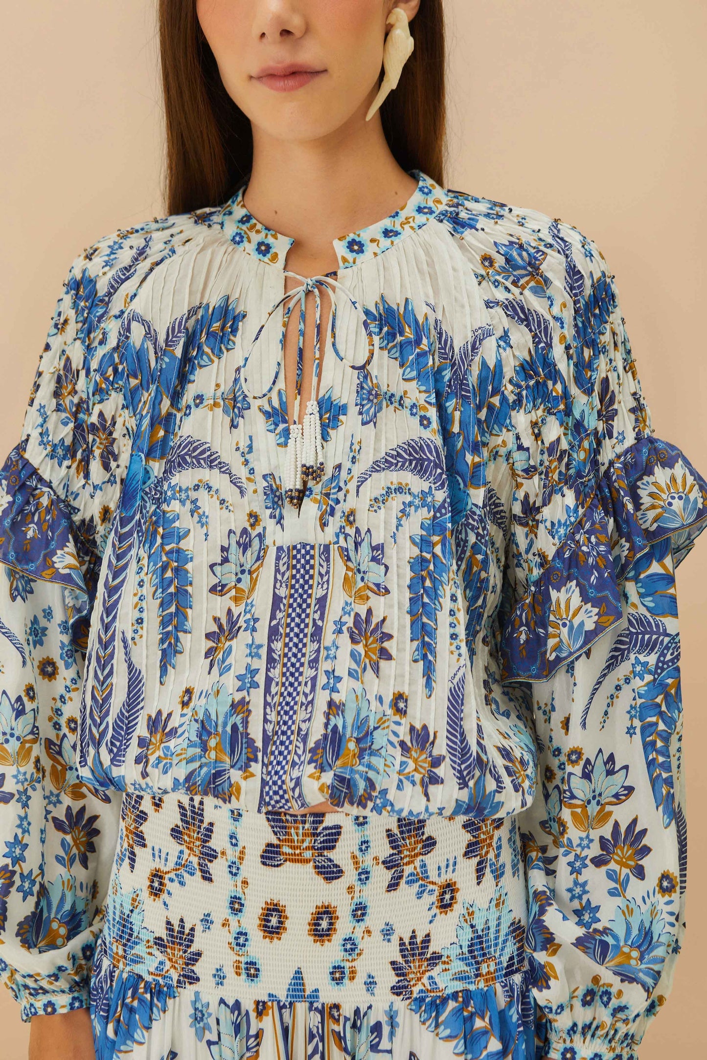 FARM Rio Off-White Ana Tapestry Blouse