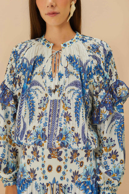 FARM Rio Off-White Ana Tapestry Blouse
