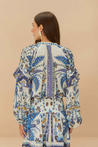 FARM Rio Off-White Ana Tapestry Blouse