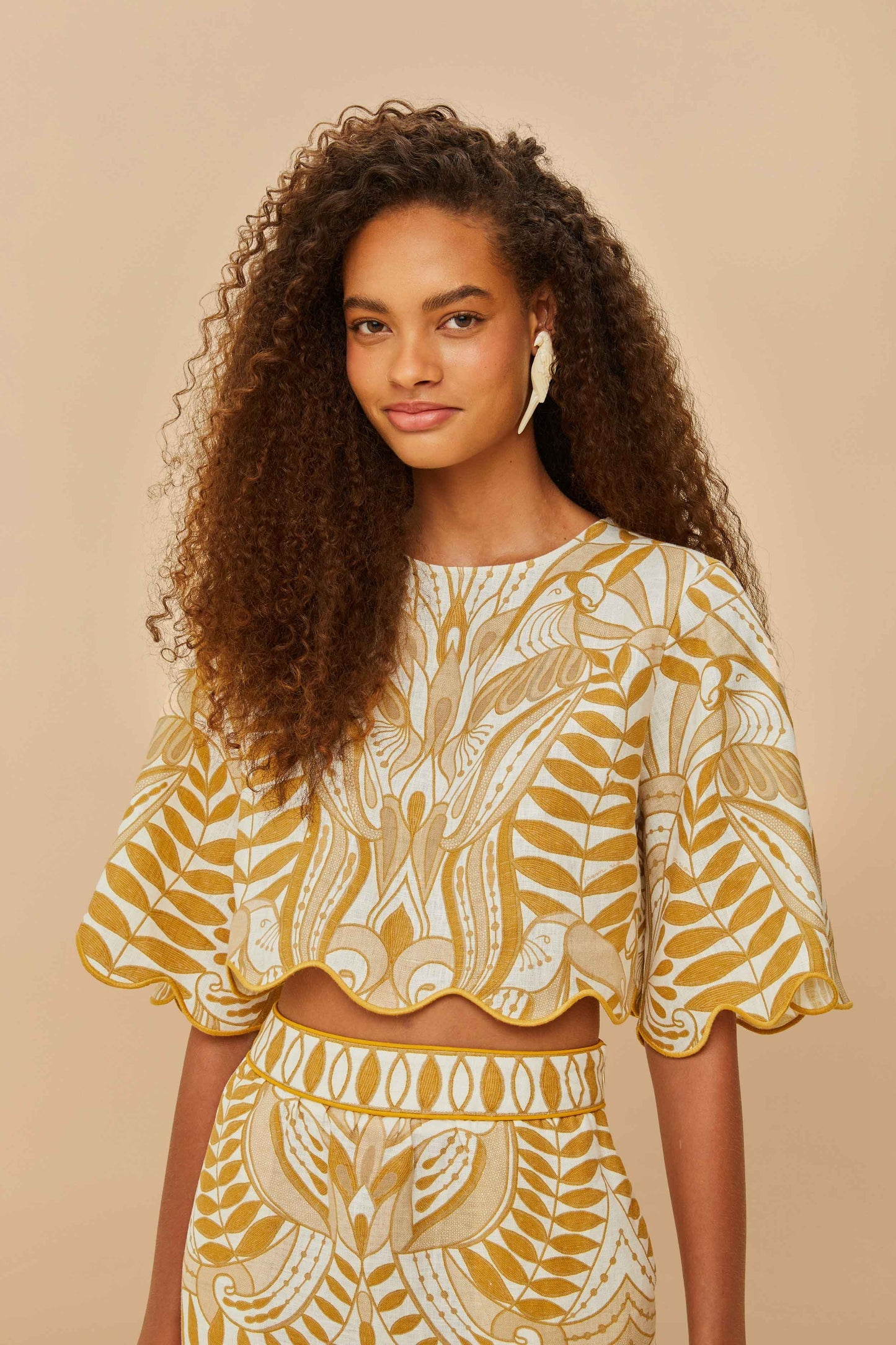 FARM Rio Off-White Lace Nature Euroflax™ Premium Linen Blouse