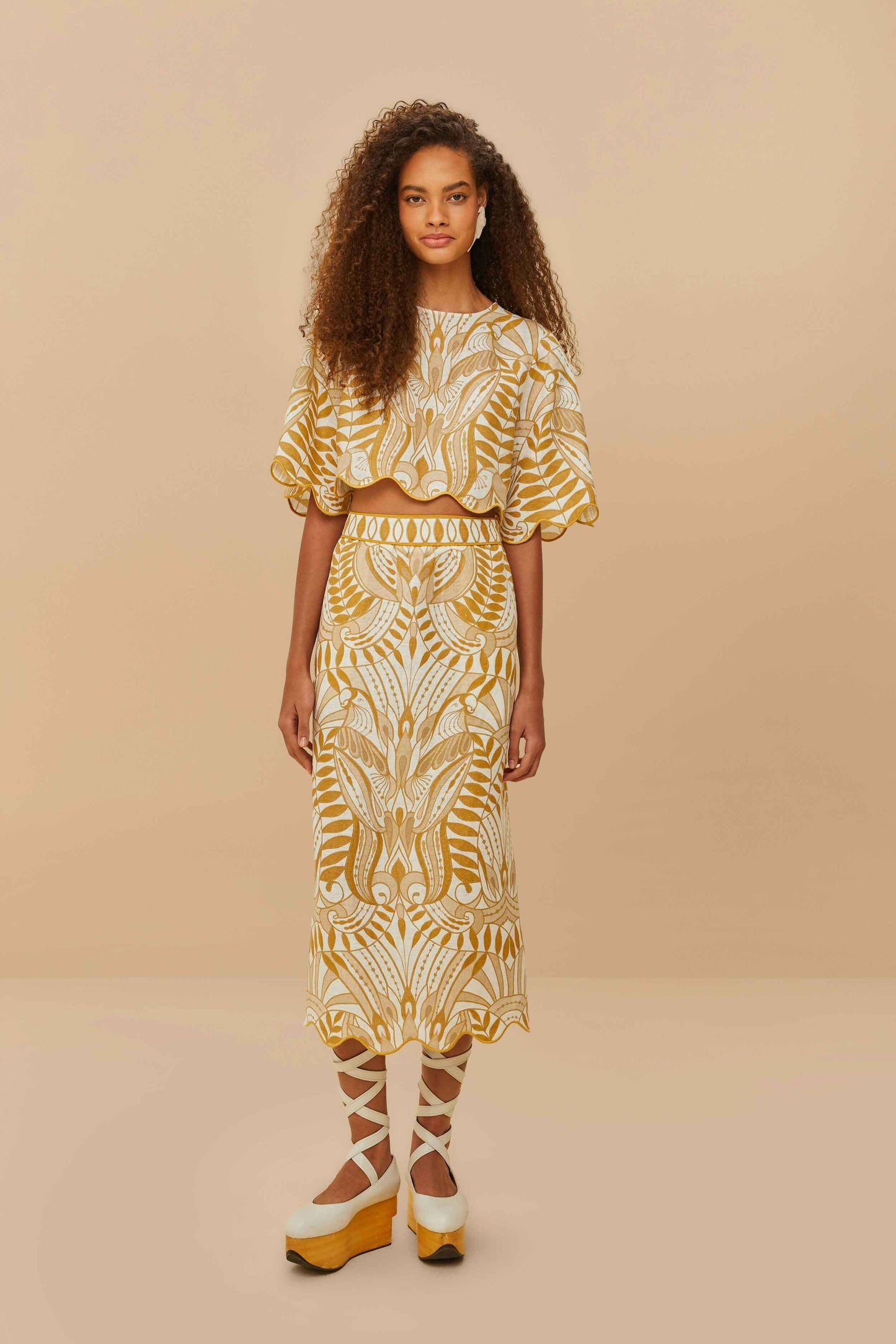 FARM Rio Off-White Lace Nature Euroflax™ Premium Linen Blouse
