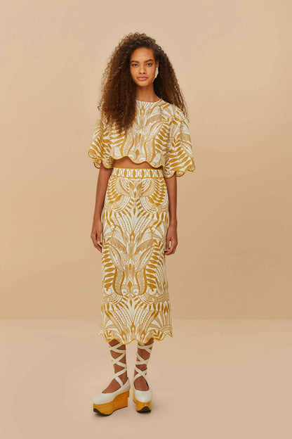 FARM Rio Off-White Lace Nature Euroflax™ Premium Linen Blouse