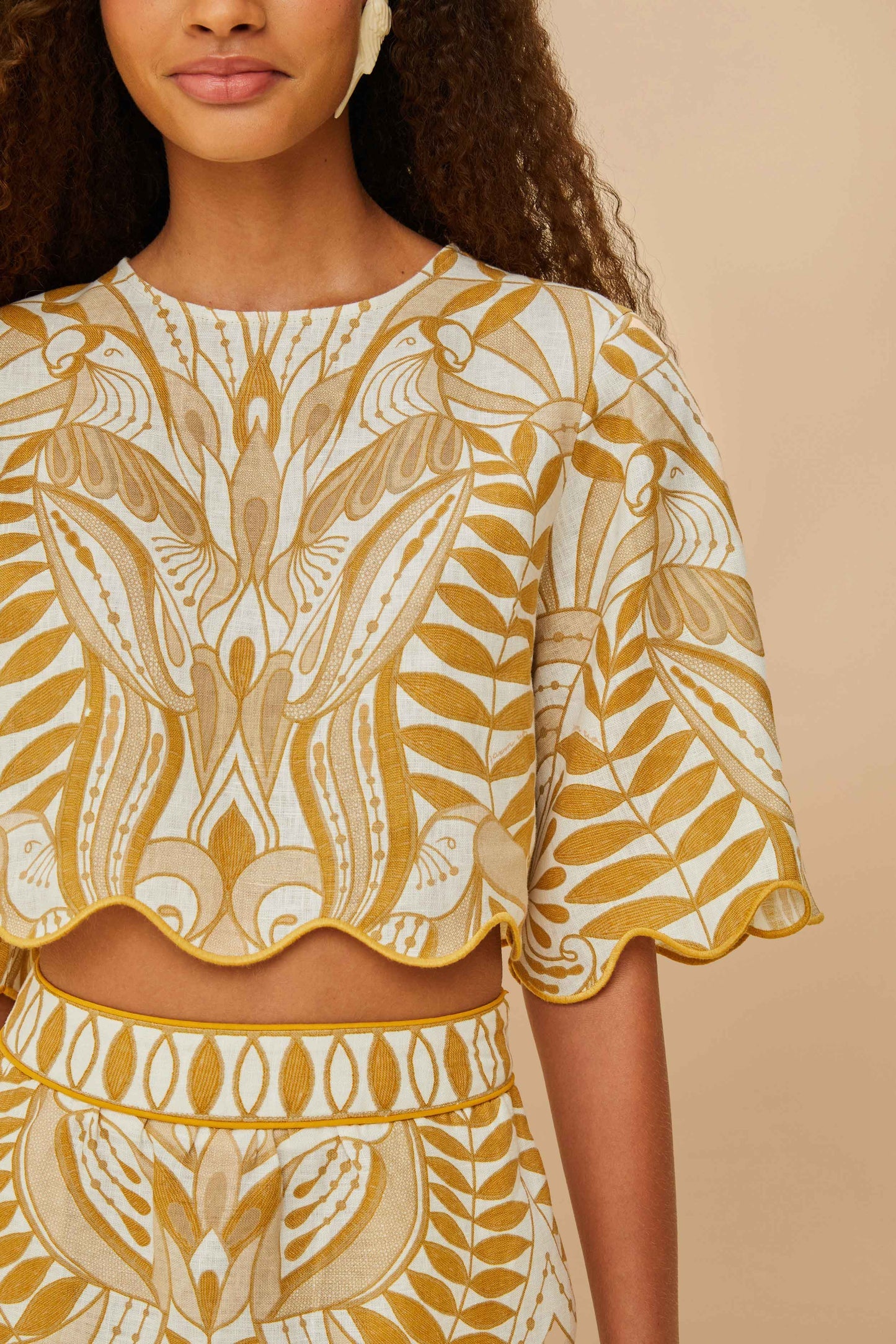 FARM Rio Off-White Lace Nature Euroflax™ Premium Linen Blouse