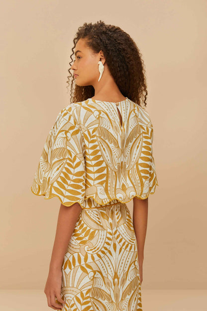 FARM Rio Off-White Lace Nature Euroflax™ Premium Linen Blouse