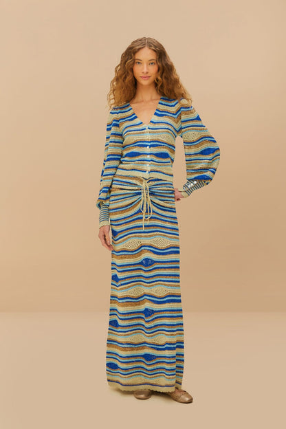 FARM Rio Blue Mixed Waves Knit Blouse