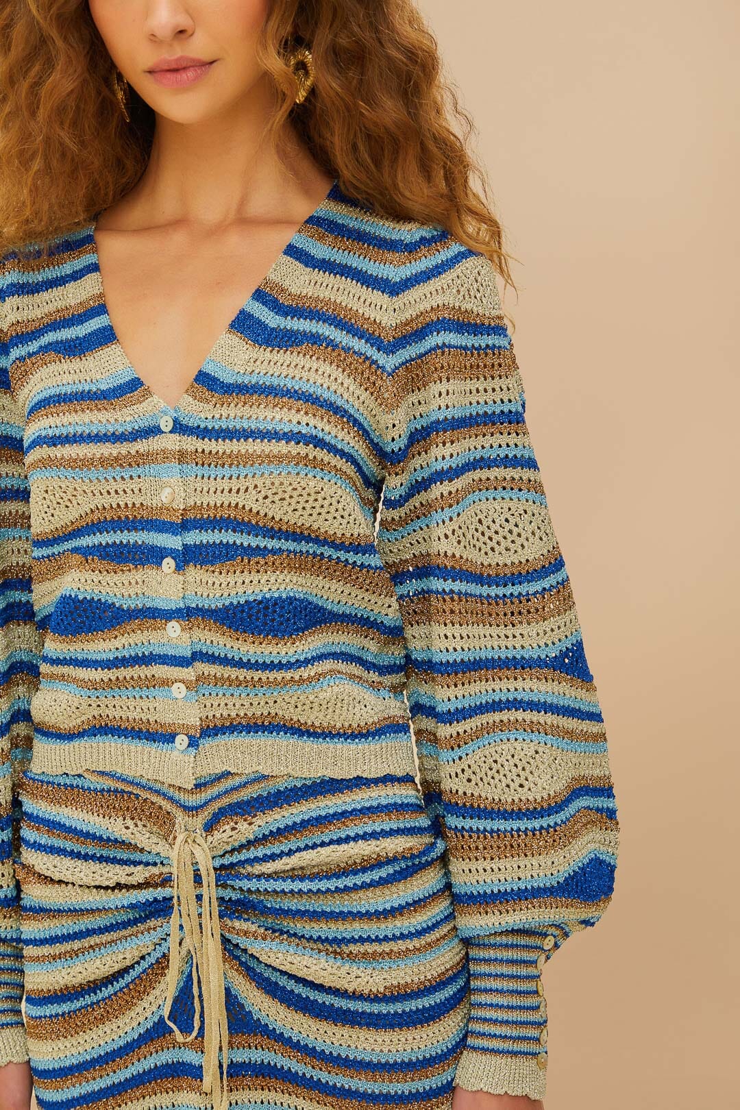 FARM Rio Blue Mixed Waves Knit Blouse