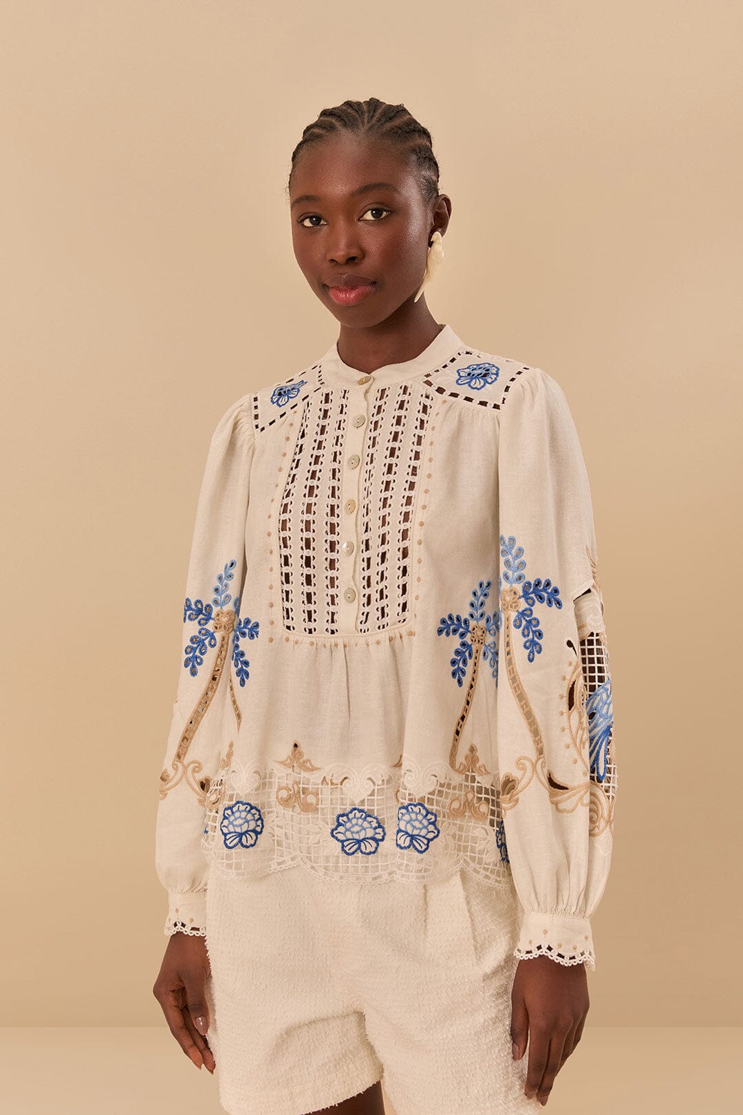 FARM Rio Off-White Romantic Richelieu Blouse