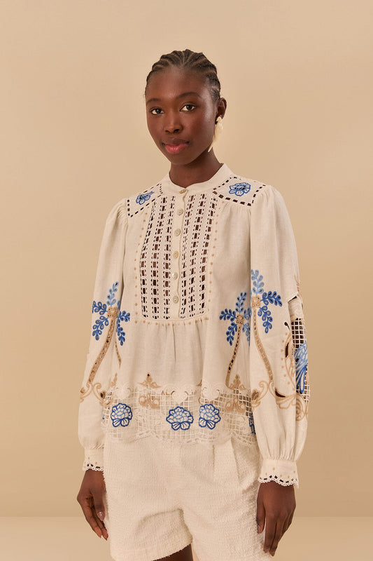 FARM Rio Off-White Romantic Richelieu Blouse