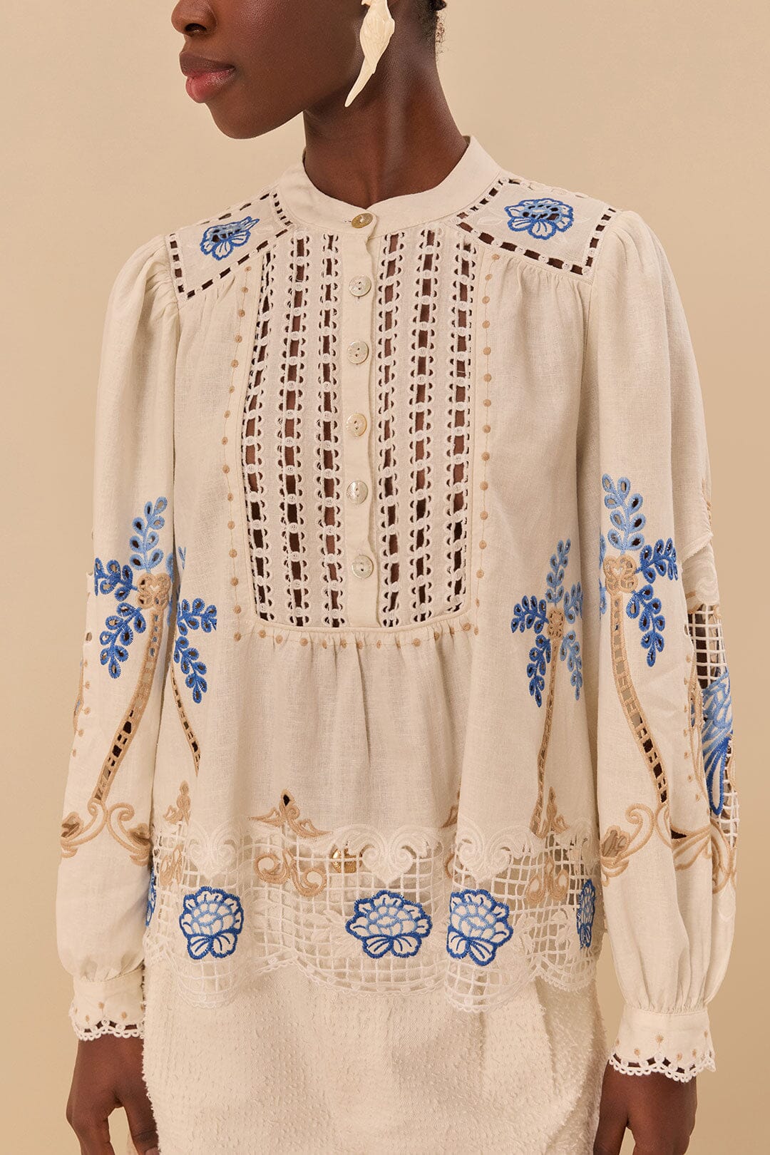 FARM Rio Off-White Romantic Richelieu Blouse