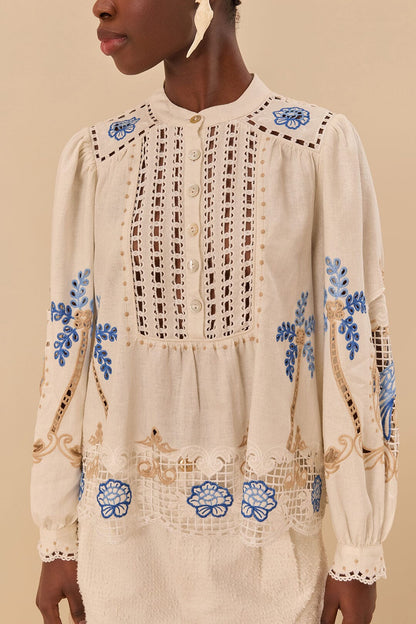 FARM Rio Off-White Romantic Richelieu Blouse