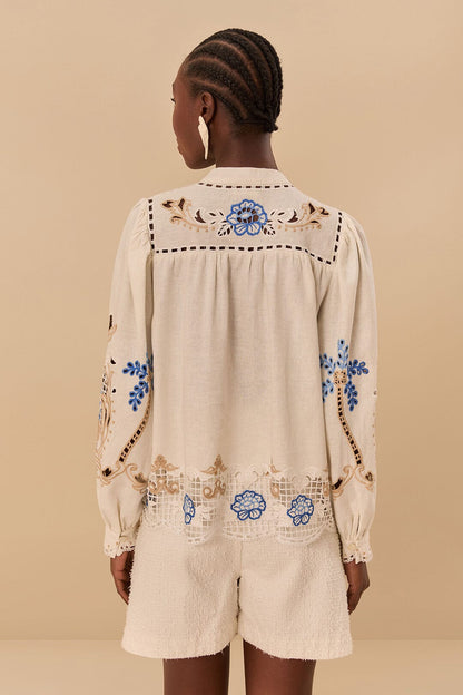 FARM Rio Off-White Romantic Richelieu Blouse