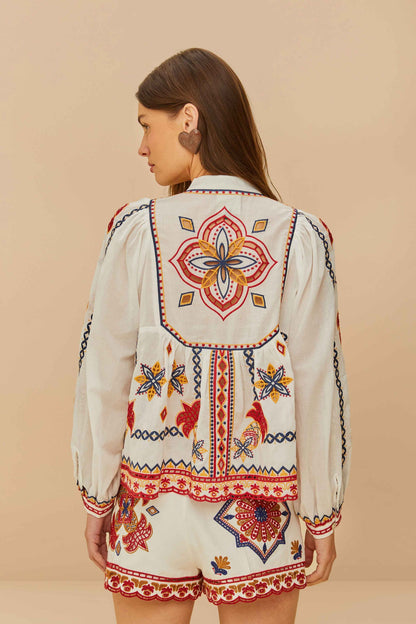 FARM Rio Off-White Marys Tiles Embroidered Blouse