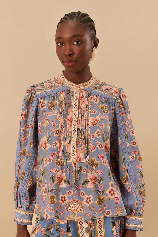 FARM Rio Blue Superbloom Tapestry Blouse