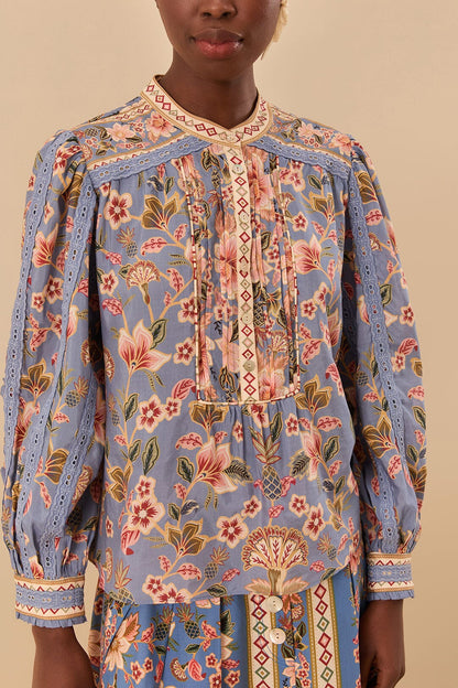 FARM Rio Blue Superbloom Tapestry Blouse