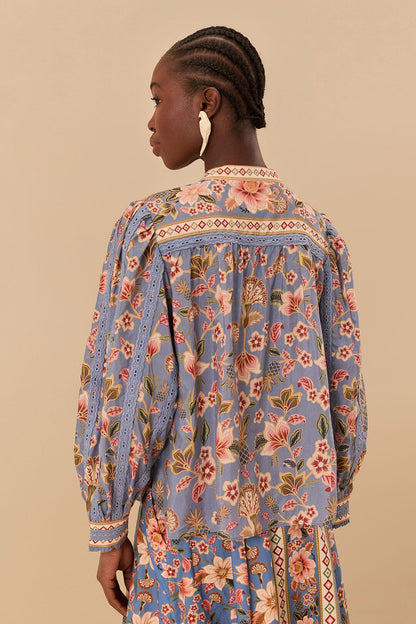 FARM Rio Blue Superbloom Tapestry Blouse