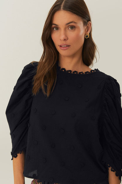 FARM Rio Black 3D Flowers Blouse