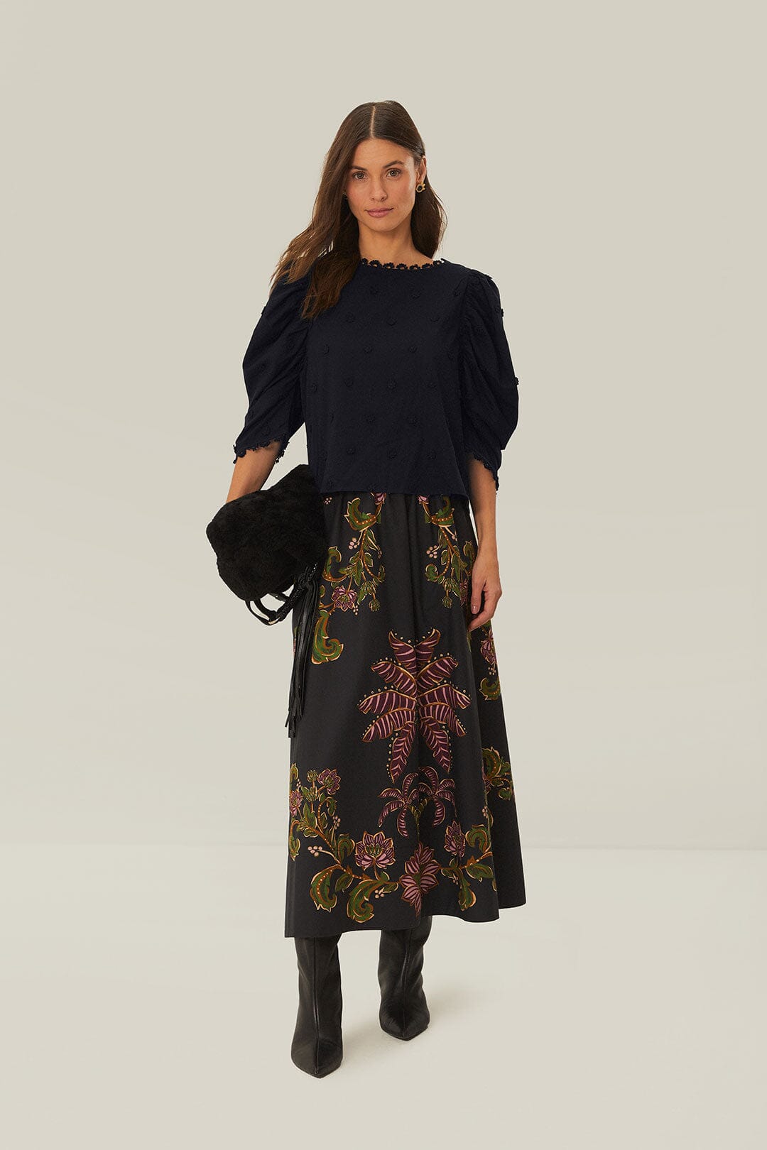 FARM Rio Black 3D Flowers Blouse