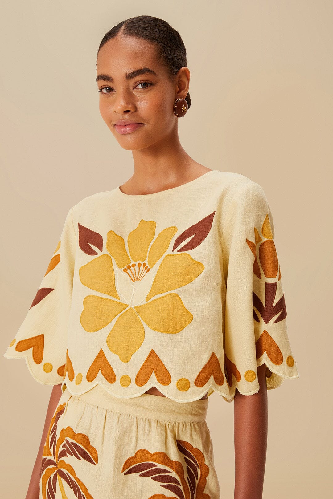 FARM Rio Sand Summer Cutwork Euroflax™ Premium Linen Blouse