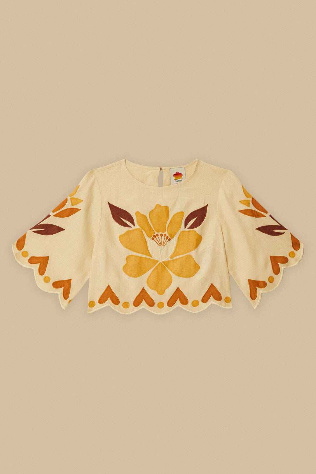 FARM Rio Sand Summer Cutwork Euroflax™ Premium Linen Blouse