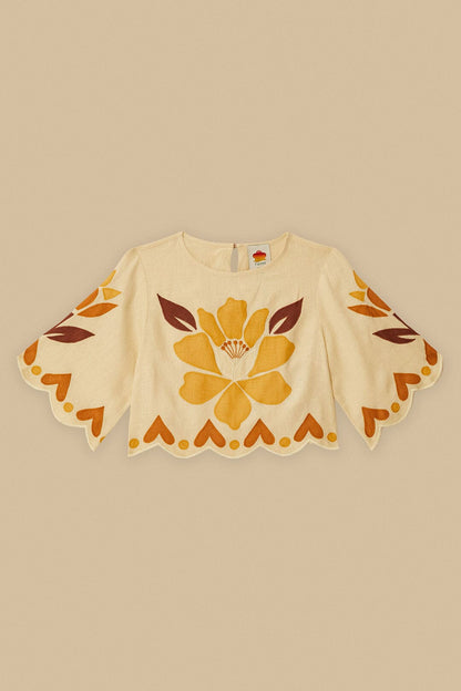 FARM Rio Sand Summer Cutwork Euroflax™ Premium Linen Blouse