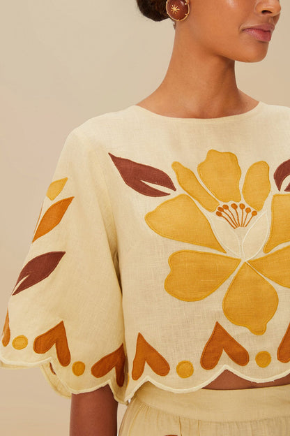 FARM Rio Sand Summer Cutwork Euroflax™ Premium Linen Blouse