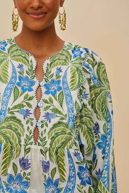FARM Rio Off-White Tropicance Wavy Yoke Blouse