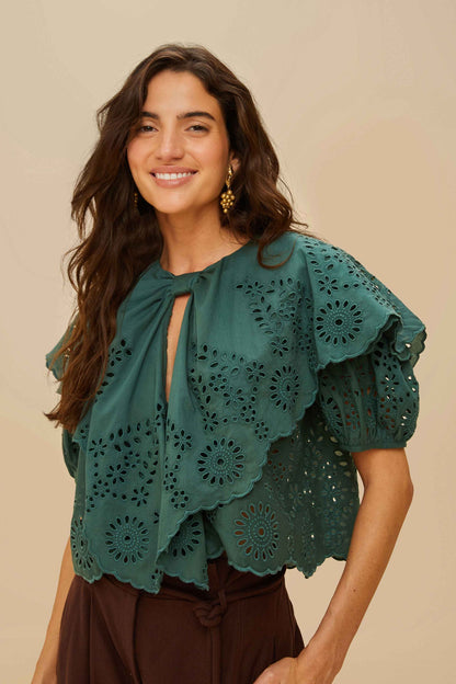 FARM Rio Green Maxi Lace Blouse
