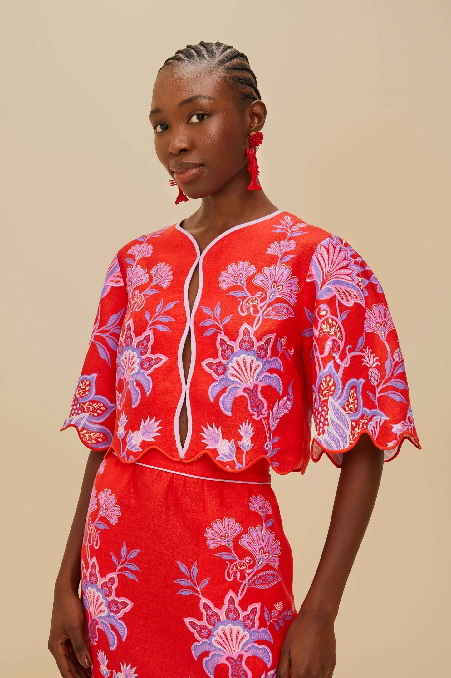 FARM Rio Red Porcelain Garden Euroflax™ Premium Linen Blouse