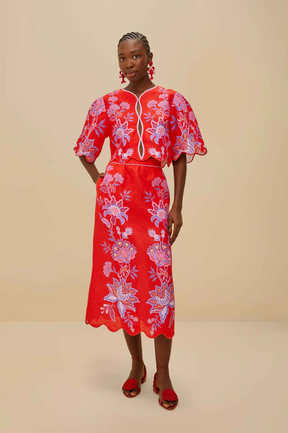 FARM Rio Red Porcelain Garden Euroflax™ Premium Linen Blouse