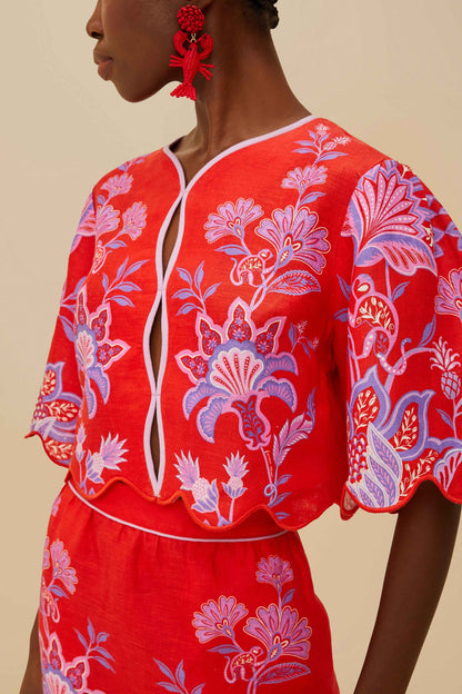 FARM Rio Red Porcelain Garden Euroflax™ Premium Linen Blouse