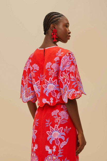 FARM Rio Red Porcelain Garden Euroflax™ Premium Linen Blouse