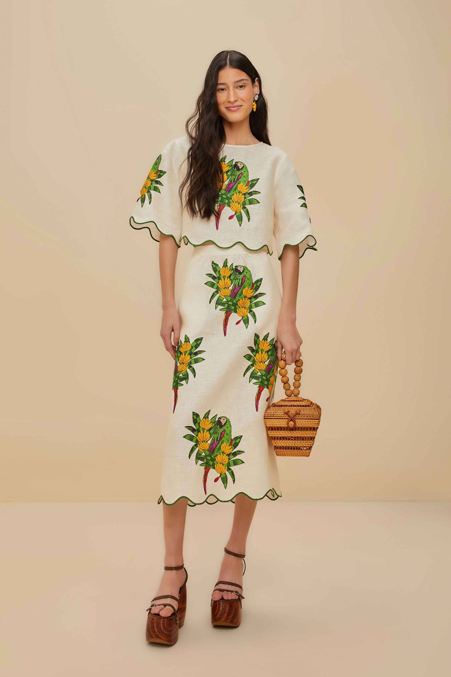 FARM Rio Off-White Maracana Bird Euroflax™ Premium Linen Blouse