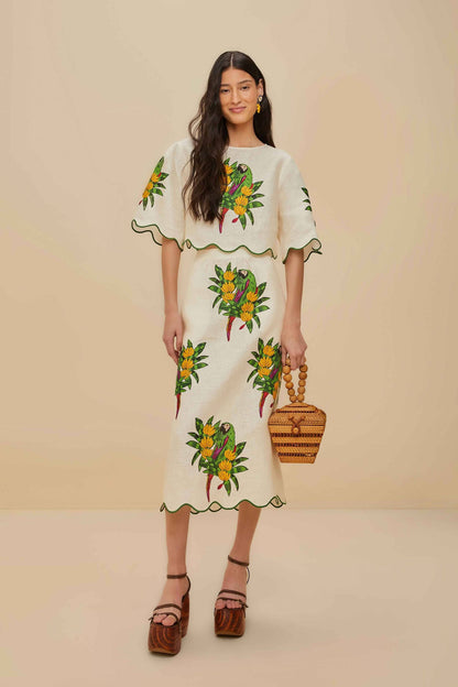 FARM Rio Off-White Maracana Bird Euroflax™ Premium Linen Blouse