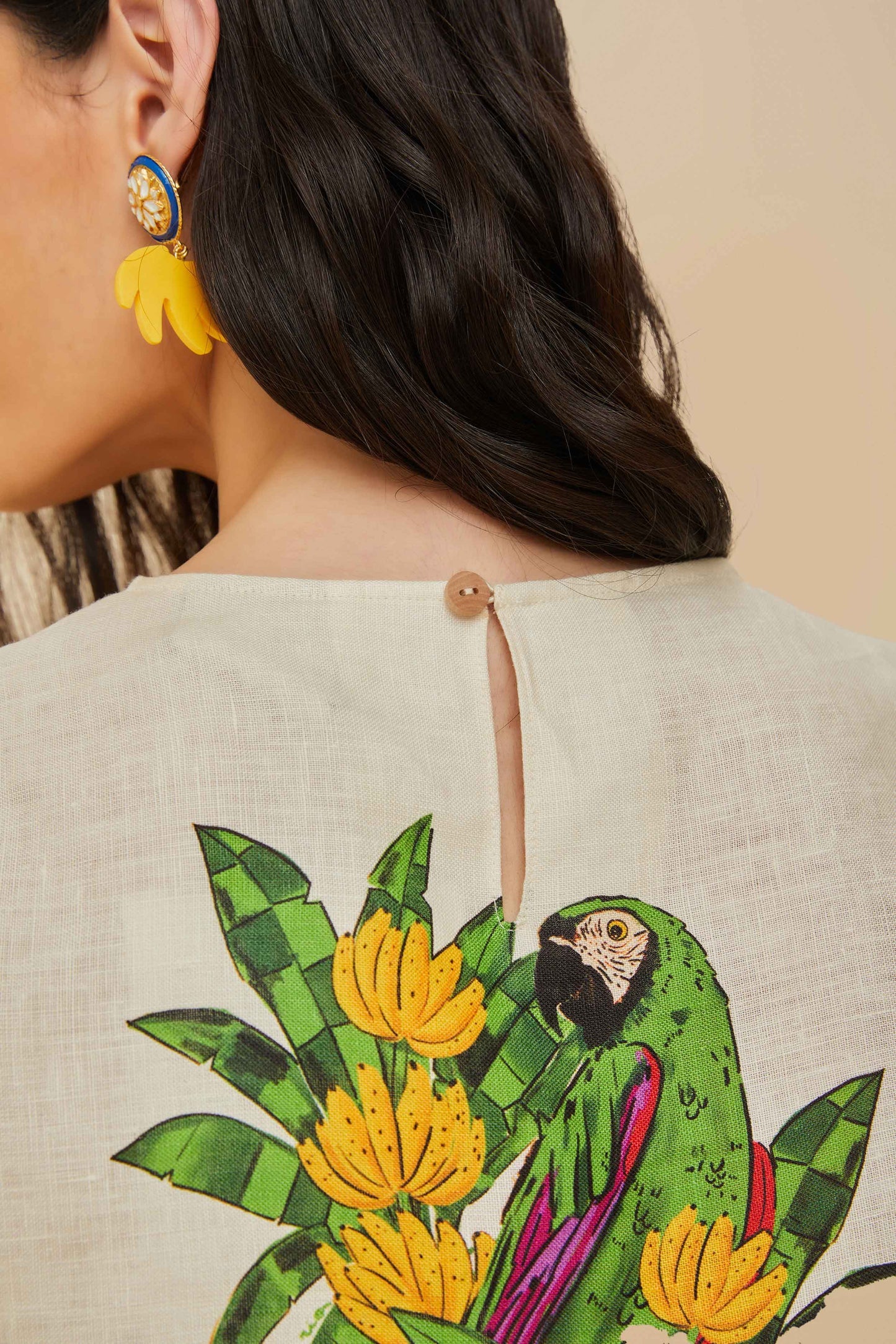 FARM Rio Off-White Maracana Bird Euroflax™ Premium Linen Blouse