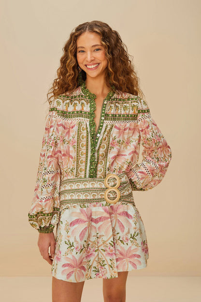 FARM Rio Off-White Palm Dream Blouse