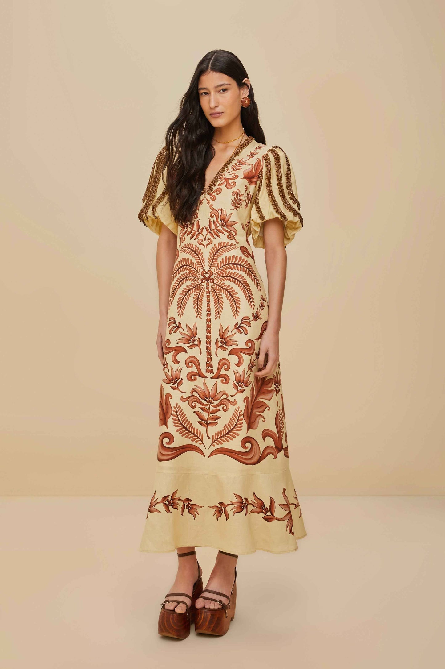 FARM Rio Off-White Milani Euroflax™ Premium Linen Maxi Dress