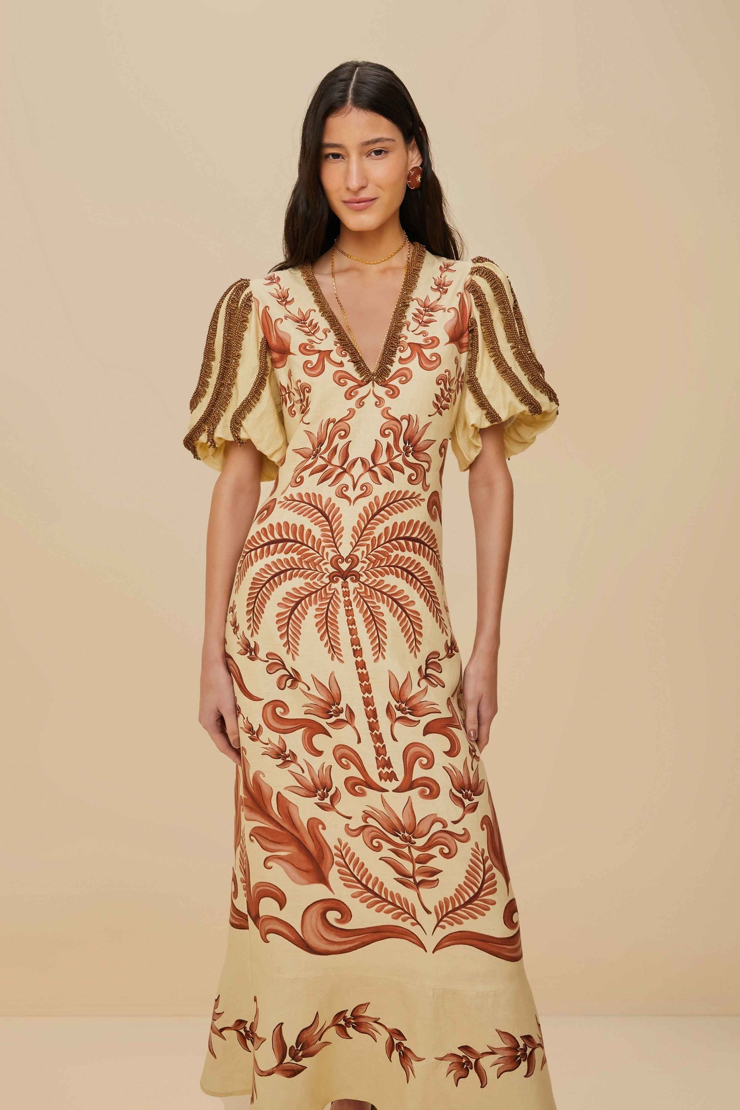 FARM Rio Off-White Milani Euroflax™ Premium Linen Maxi Dress