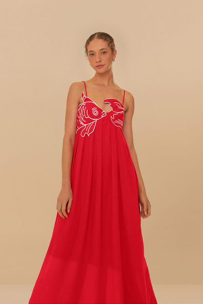 FARM Rio Red Fish Top Maxi Dress