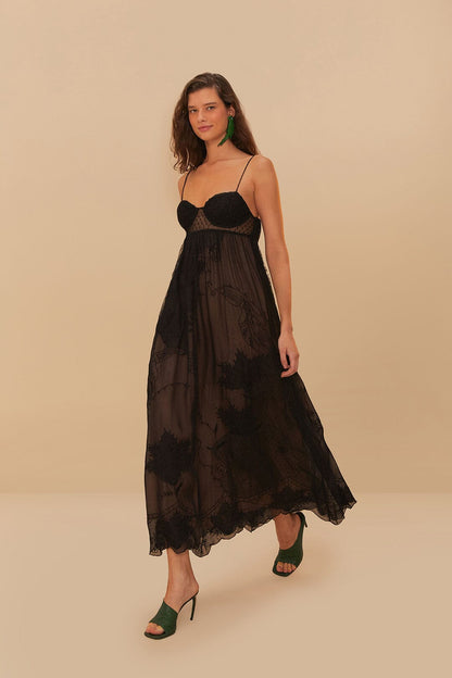 FARM Rio Black Special Lace Sleeveless Maxi Dress