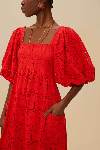 FARM Rio Red Pineapple Eyelet Maxi Dress