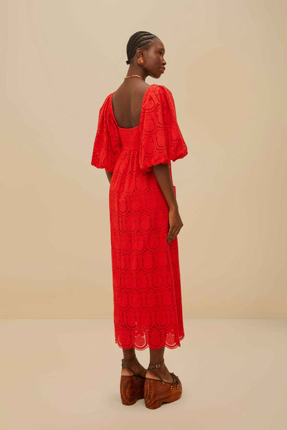 FARM Rio Red Pineapple Eyelet Maxi Dress