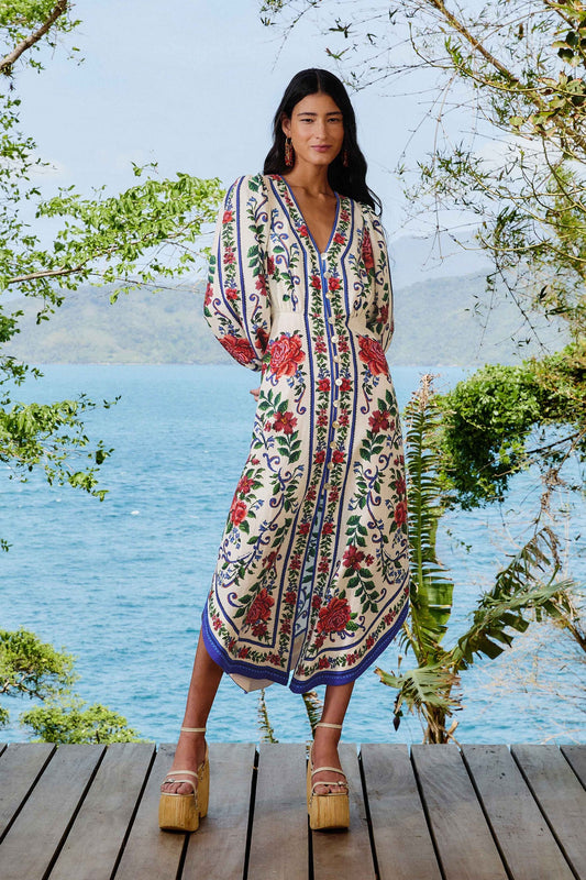 FARM Rio Off-White Flower Tapestry LENZING™ ECOVERO™ Euroflax™ Maxi Dress