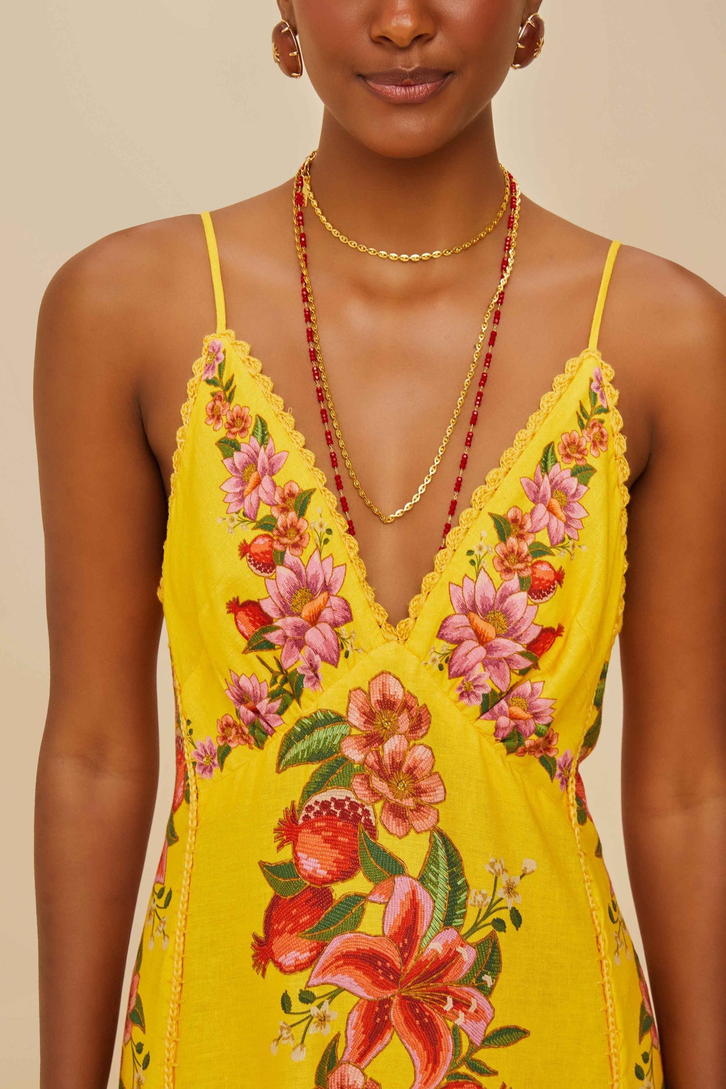 FARM Rio Yellow Summer Fruit Scarf LENZING™ ECOVERO™ Euroflax™ Maxi Dress