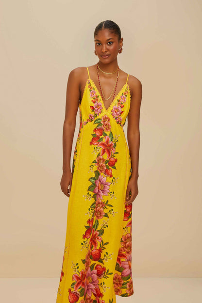 FARM Rio Yellow Summer Fruit Scarf LENZING™ ECOVERO™ Euroflax™ Maxi Dress