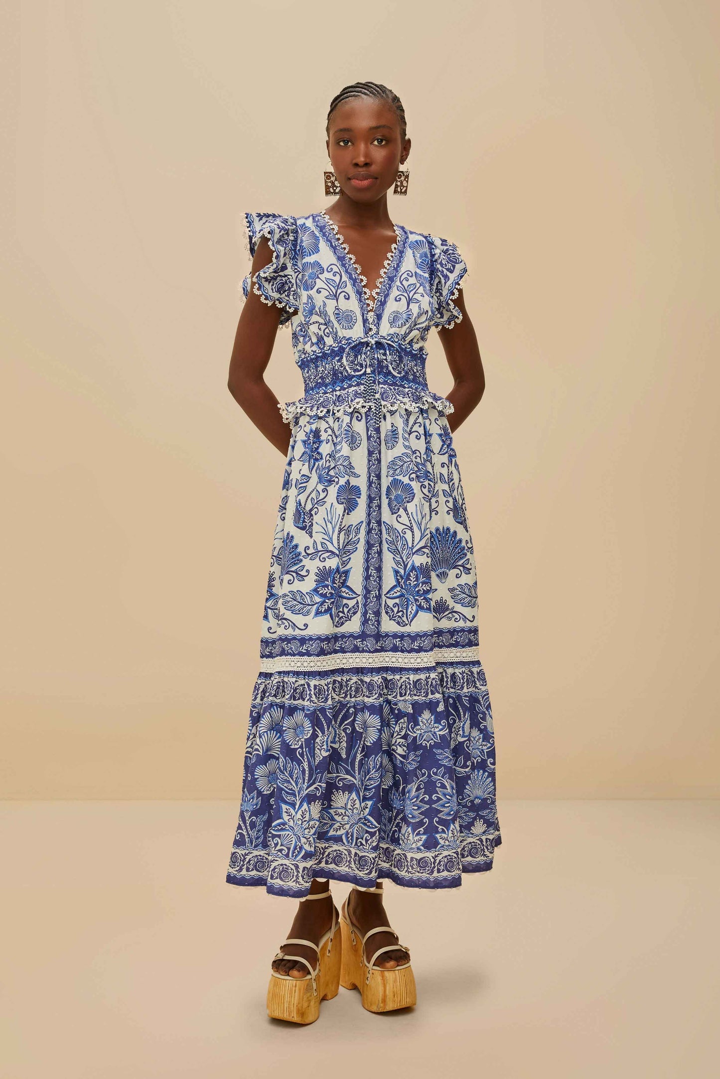 FARM Rio Off-White Shell Garden Maxi Dress